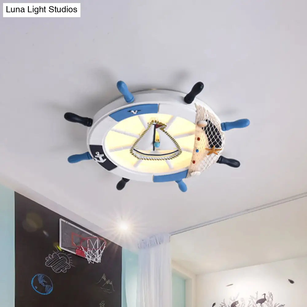 Navigate Your Way With Blue Rudder Flushmount: Kids Led Close To Ceiling Lamp Metallic Touch Light