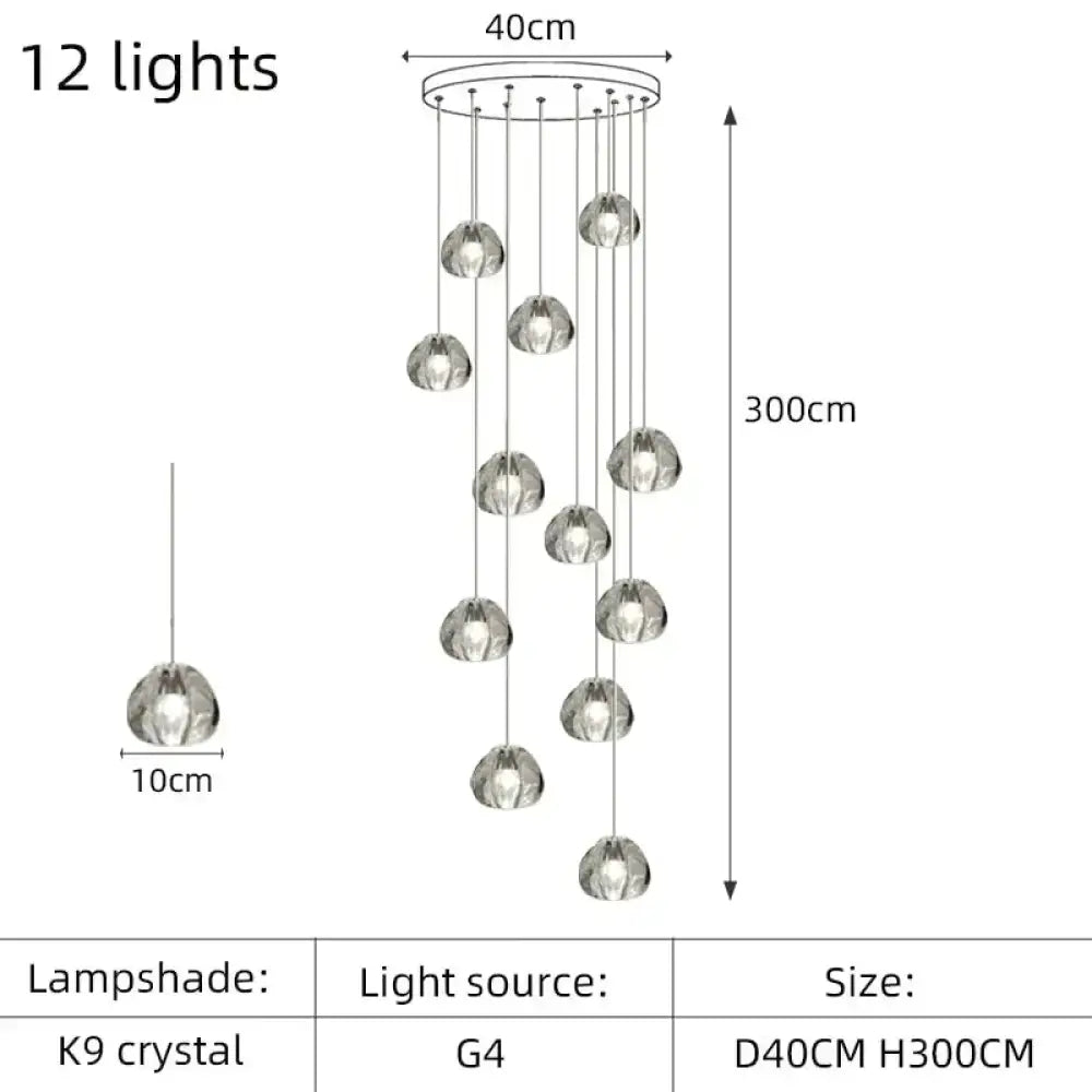 Nebular - Modern K9 Crystal Led Meteor Chandelier 12 Lights / White Light