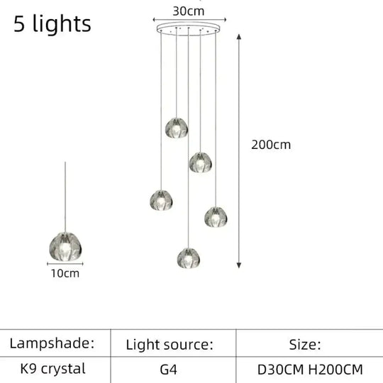 Nebular - Modern K9 Crystal Led Meteor Chandelier 5 Lights / White Light