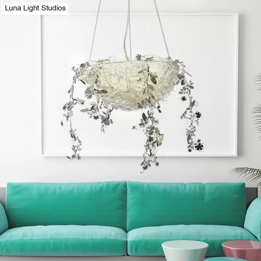 Nest Metal Chandelier Art Deco Ceiling Light With 4 Silver/Gold Lights And Milk Glass Globe Shade