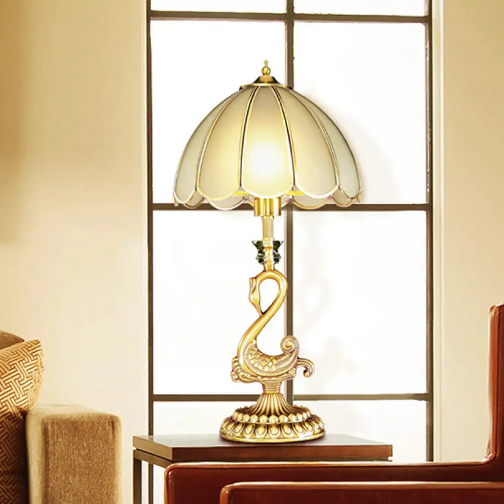 Nevaeh - Colonial Style White Glass Desk Light With Metal Swan Design Gold