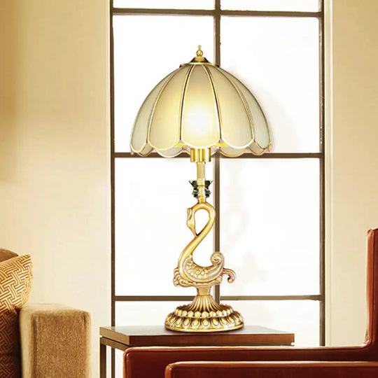 Nevaeh - Colonial Style White Glass Desk Light With Metal Swan Design Gold