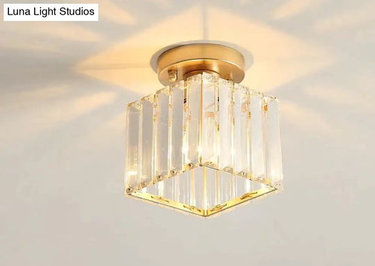 Nevaeh - Creative Simple Modern Square Crystal Corridor Porch Ceiling Lamp Golden / Without Bulb