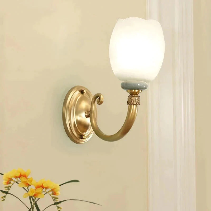 New Creative Bedroom Bedside Ceramic All Copper Wall Lamp