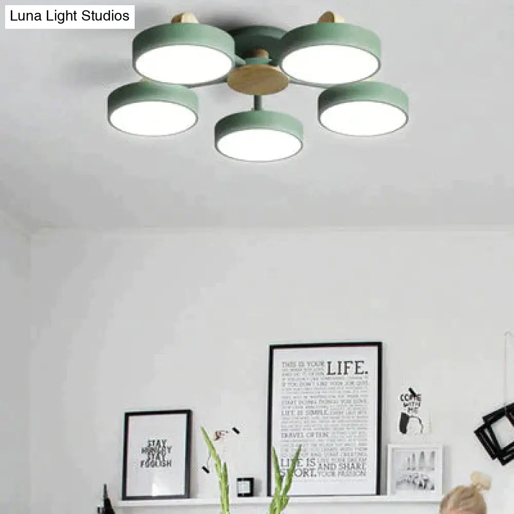 New Solid Wood Led Lamp For Nordic Living Room Green Five Heads / Trichromatic Light Ceiling