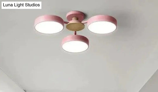 New Solid Wood Led Lamp For Nordic Living Room Pink Three / Trichromatic Light Ceiling