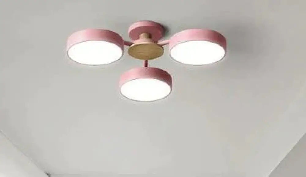 New Solid Wood Led Lamp For Nordic Living Room Pink Three / Trichromatic Light Ceiling