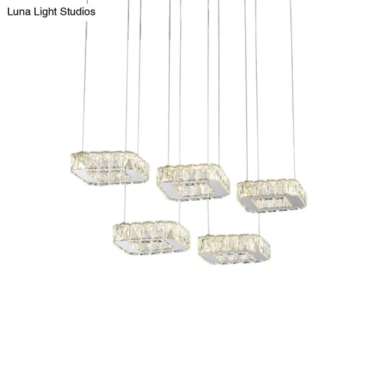 Nickel Beveled Crystal Square Cluster Pendant Light With Modern Design - 5 Heads