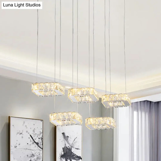 Nickel Cluster Pendant Light With Square Beveled Crystal Design - Modern & Stylish Hanging Fixture