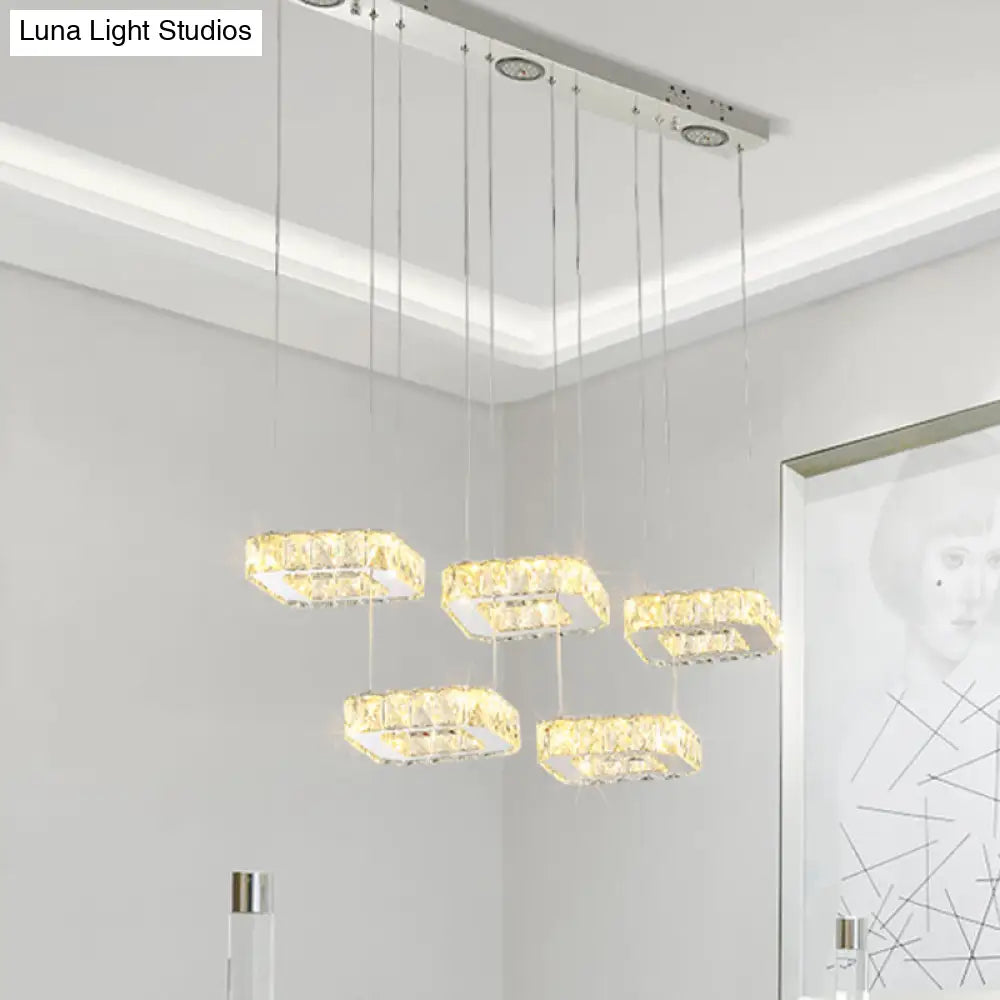 Nickel Cluster Pendant Light With Square Beveled Crystal Design - Modern & Stylish Hanging Fixture