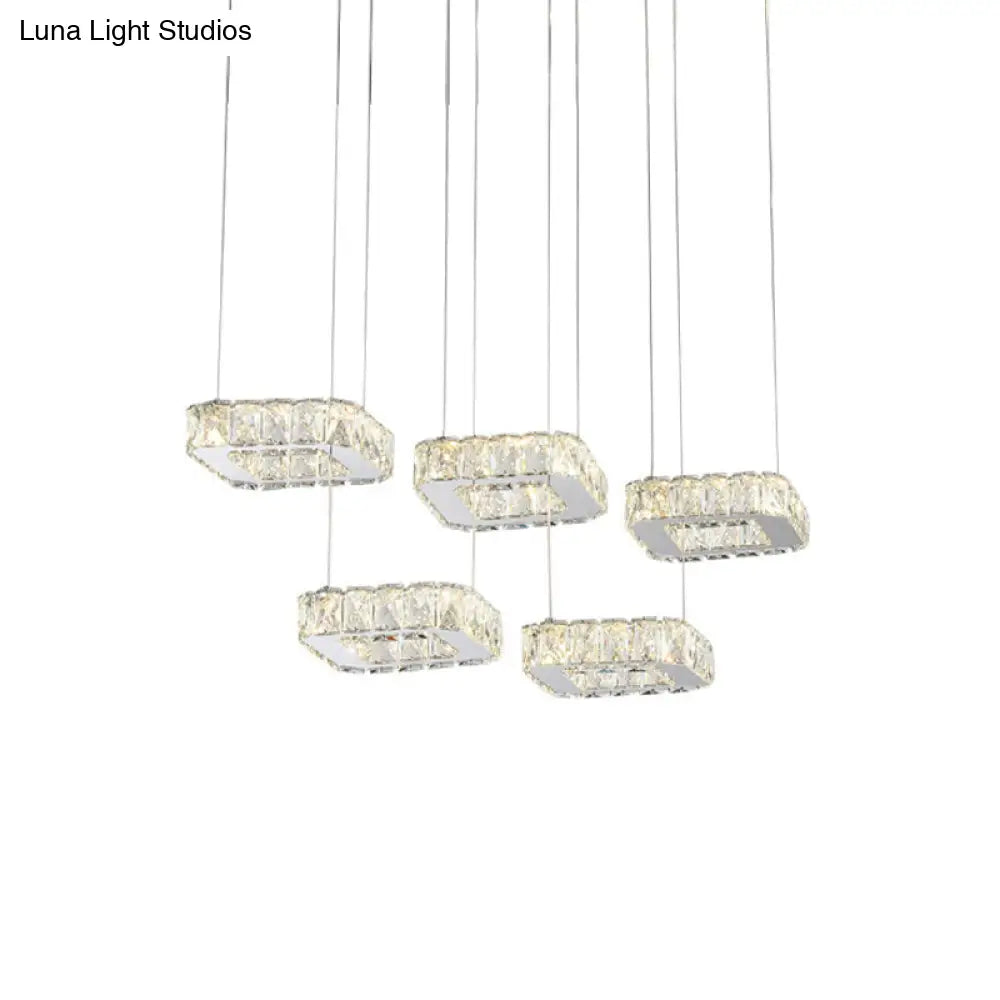 Nickel Cluster Pendant Light With Square Beveled Crystal Design - Modern & Stylish Hanging Fixture