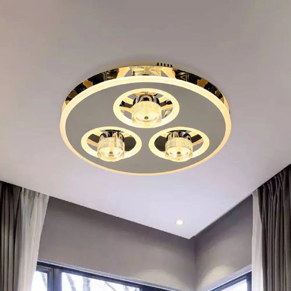 Nickel Circle Crystal Flushmount Led Ceiling Light For Nordic Bedroom