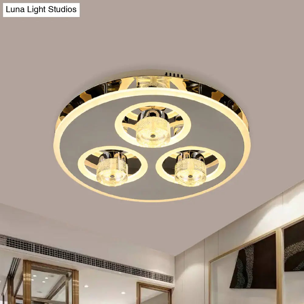 Nickel Circle Crystal Flushmount Led Ceiling Light For Nordic Bedroom