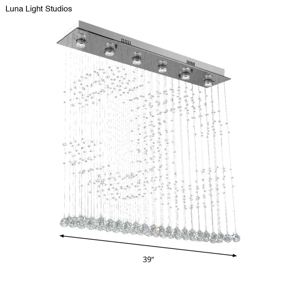 Nickel Double C Shaped Crystal Ball Flush Mount Light - 6-Light Ceiling Lighting For Bedroom
