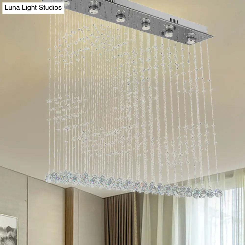 Nickel Double C Shaped Crystal Ball Flush Mount Light - 6-Light Ceiling Lighting For Bedroom