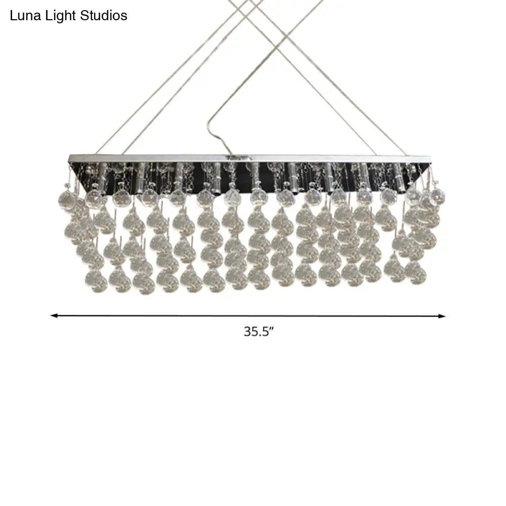 Nickel Rectangle Crystal Ball Chandelier - 6/9 Head Simple Style Hanging Lamp For Dining Room