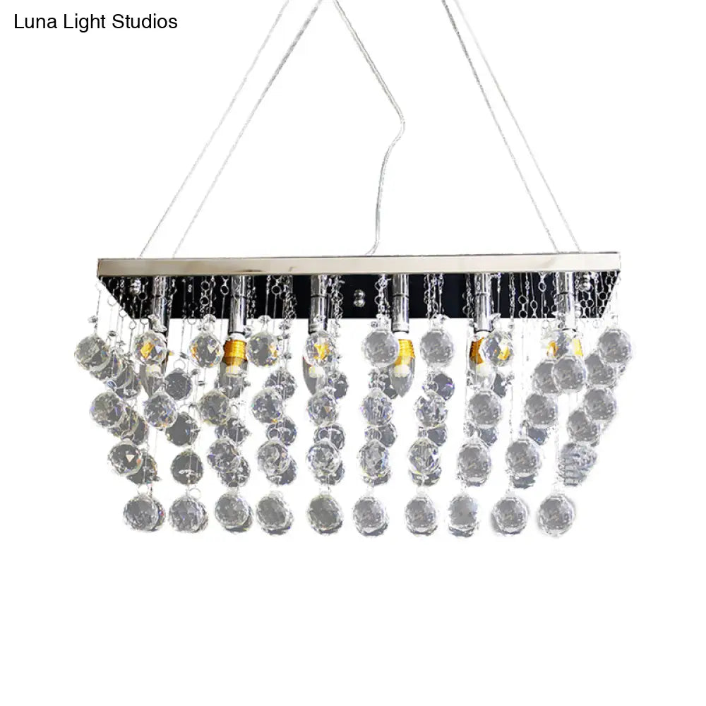 Nickel Rectangle Crystal Ball Chandelier - 6/9 Head Simple Style Hanging Lamp For Dining Room