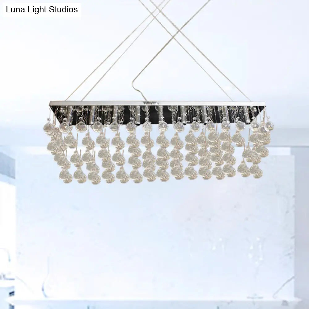 Nickel Rectangle Crystal Ball Chandelier - 6/9 Head Simple Style Hanging Lamp For Dining Room