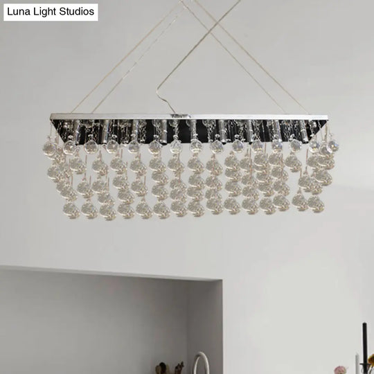 Nickel Rectangle Crystal Ball Chandelier - 6/9 Head Simple Style Hanging Lamp For Dining Room