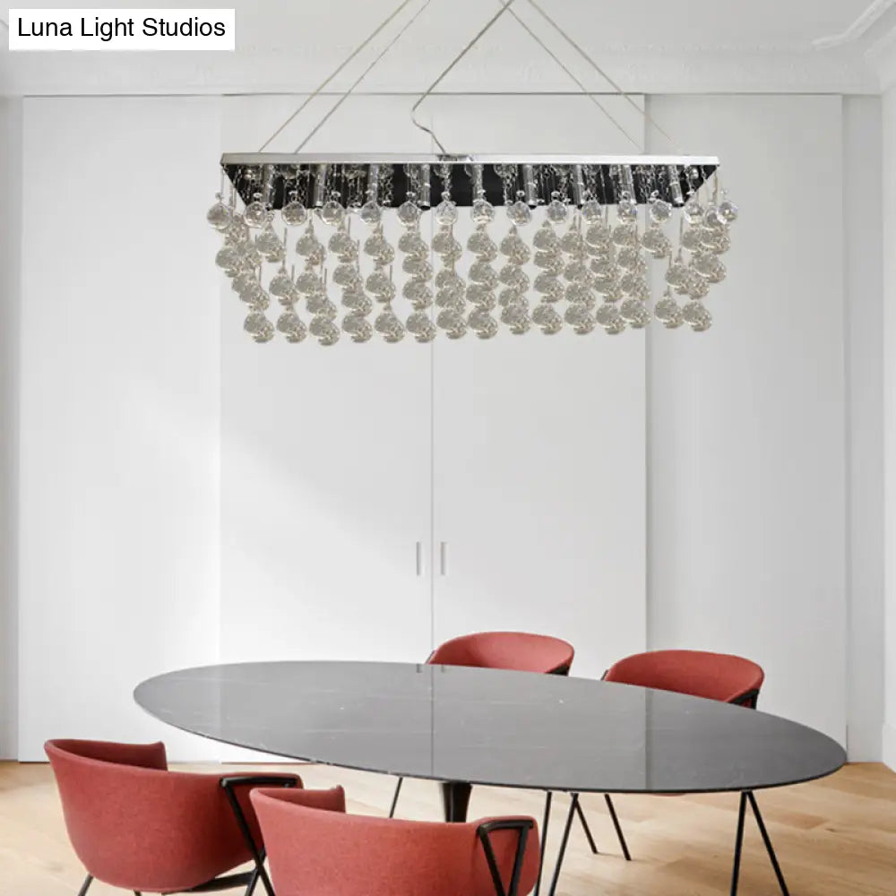 Nickel Rectangle Crystal Ball Chandelier - 6/9 Head Simple Style Hanging Lamp For Dining Room