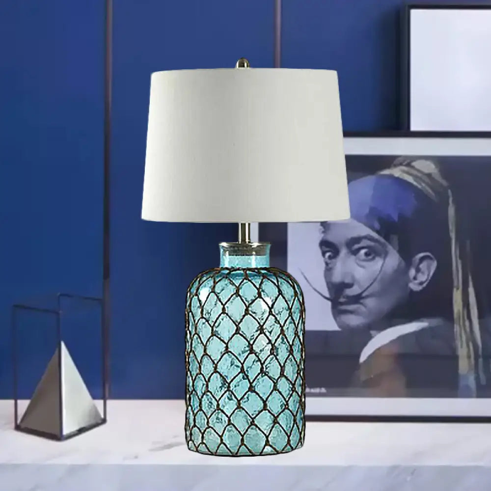 Nicole - Blue Jar Glass Table Stand Lamp Vintage Single Living Room Night Light With Trellis Net