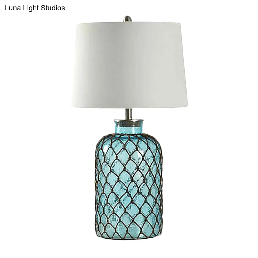 Nicole - Blue Jar Glass Table Stand Lamp Vintage Single Living Room Night Light With Trellis Net