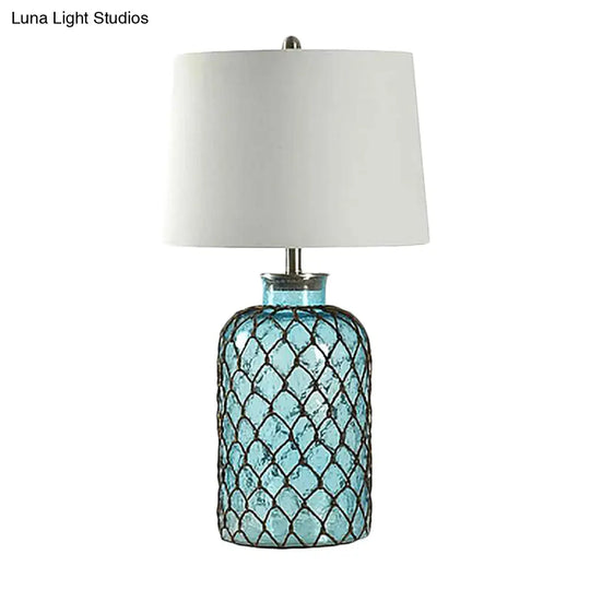 Nicole - Blue Jar Glass Table Stand Lamp Vintage Single Living Room Night Light With Trellis Net