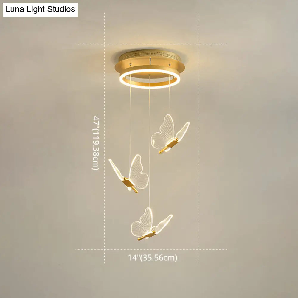 Nicole - Gold Butterfly Spiral Stairs Ceiling Lighting: Acrylic Led Pendant