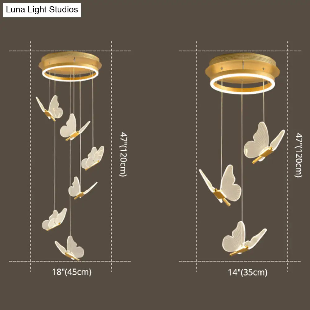 Nicole - Gold Butterfly Spiral Stairs Ceiling Lighting: Acrylic Led Pendant