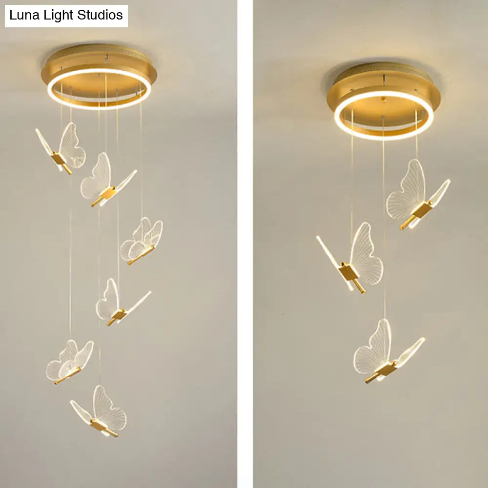 Nicole - Gold Butterfly Spiral Stairs Ceiling Lighting: Acrylic Led Pendant