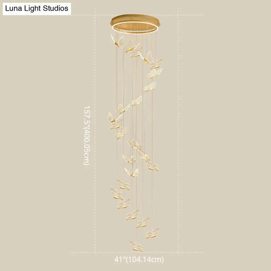 Nicole - Gold Butterfly Spiral Stairs Ceiling Lighting: Acrylic Led Pendant