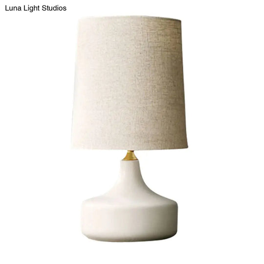 Rustic Table Lamp With Cylinder Fabric Shade - Grey/White