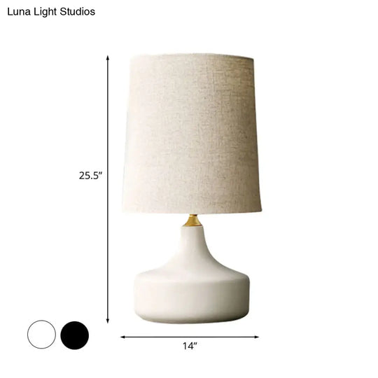 Rustic Table Lamp With Cylinder Fabric Shade - Grey/White