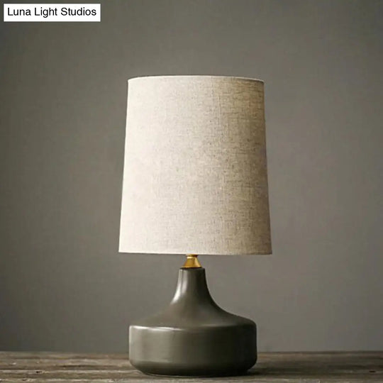 Rustic Table Lamp With Cylinder Fabric Shade - Grey/White