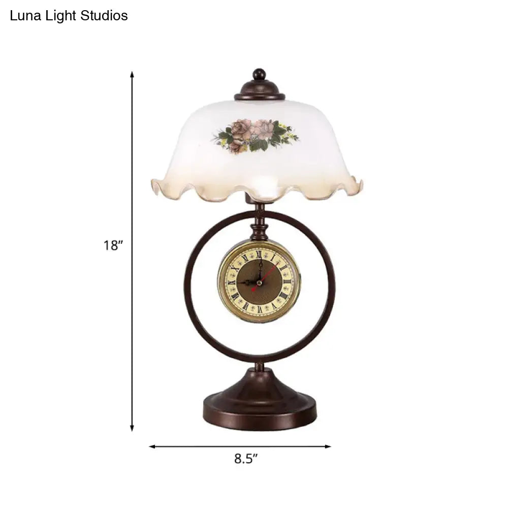 Nicole - Vintage Rust 1 Head Pleated Table Light Opaline Glass Dome Reading Book Lamp With Ring And