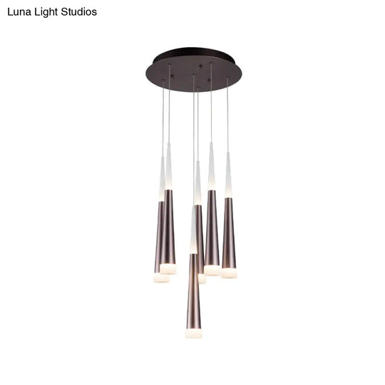 Noémie - Hanging 1/5/6 Lights Bar Pendant Light Tapered Simple Metal Silver/Brown Lamp In