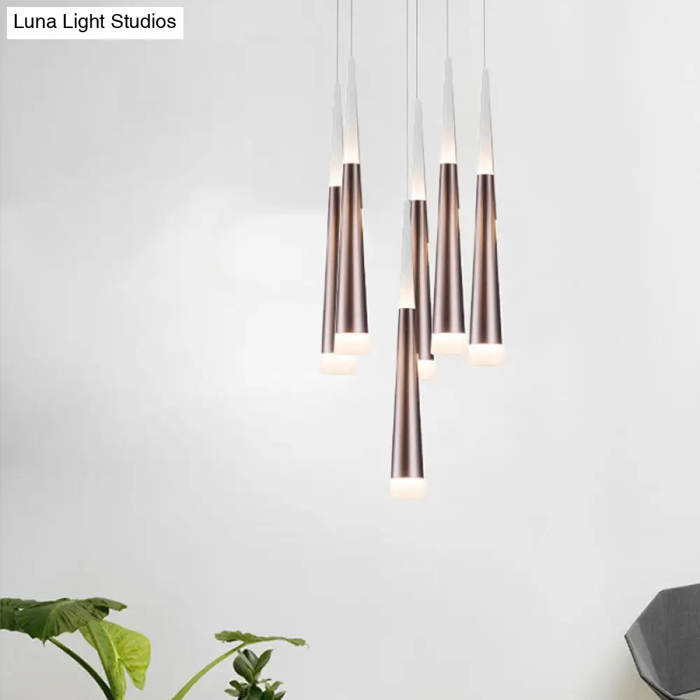 Noémie - Hanging 1/5/6 Lights Bar Pendant Light Tapered Simple Metal Silver/Brown Lamp In