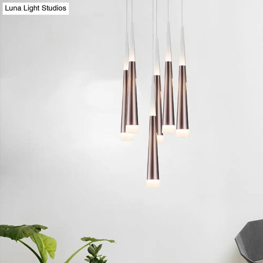 Noémie - Hanging 1/5/6 Lights Bar Pendant Light Tapered Simple Metal Silver/Brown Lamp In