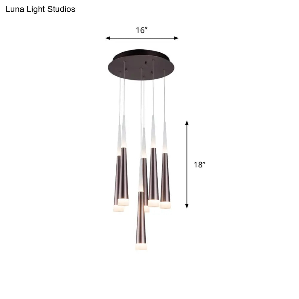 Noã©Mie - Hanging 1/5/6 Lights Bar Pendant Light Tapered Simple Metal Silver/Brown Lamp In