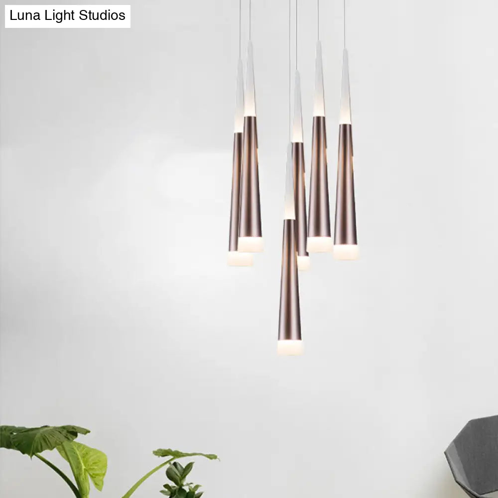 Noã©Mie - Hanging 1/5/6 Lights Bar Pendant Light Tapered Simple Metal Silver/Brown Lamp In