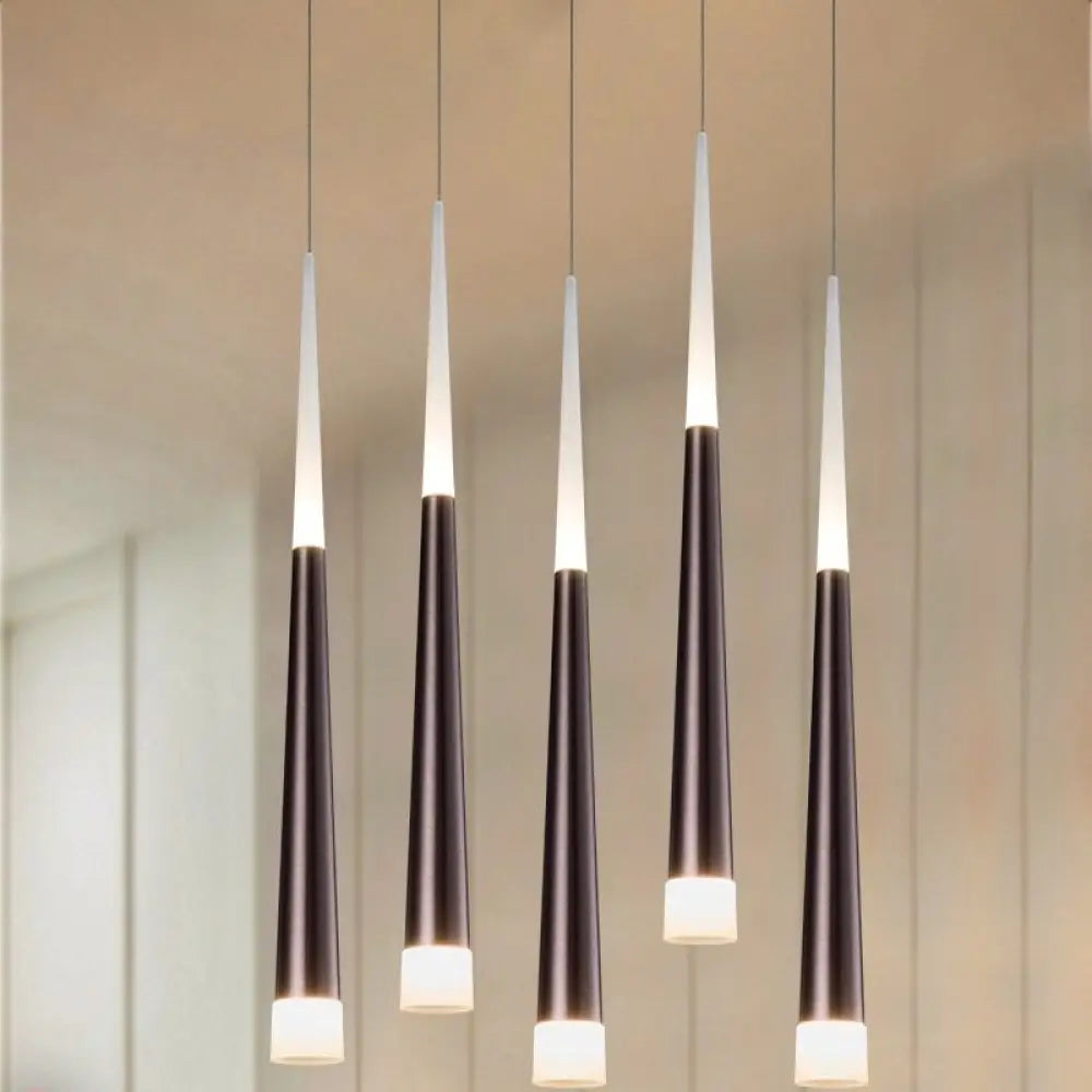 Noã©Mie - Hanging 1/5/6 Lights Bar Pendant Light Tapered Simple Metal Silver/Brown Lamp In