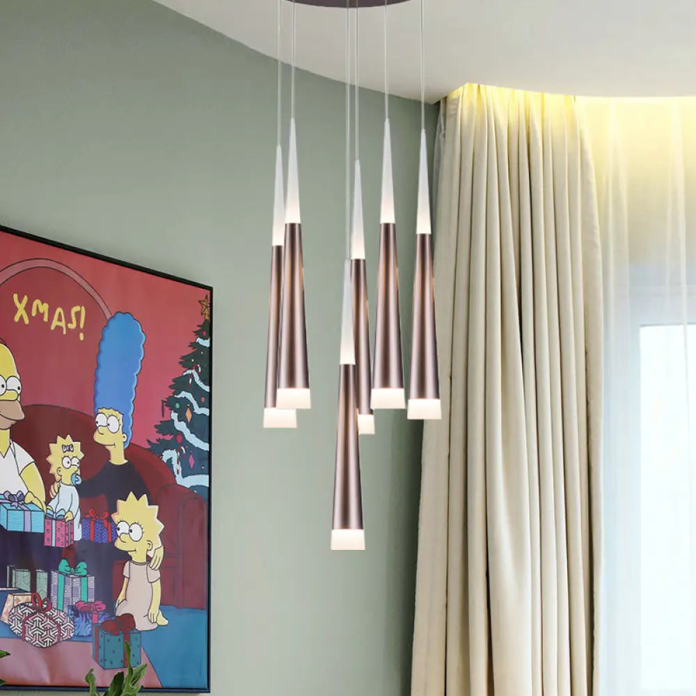 Noã©Mie - Hanging 1/5/6 Lights Bar Pendant Light Tapered Simple Metal Silver/Brown Lamp In