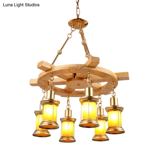 Noemi - 6-Light Industrial Pendant Chandelier Lamp With Wood Rudder Deco