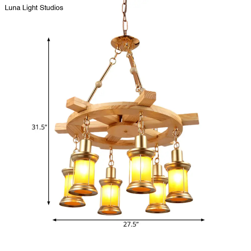 Noemi - 6-Light Industrial Pendant Chandelier Lamp With Wood Rudder Deco