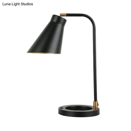 Minimalist Black Night Lamp: Angled Shade Table Light With Metal Stand And Ring Base