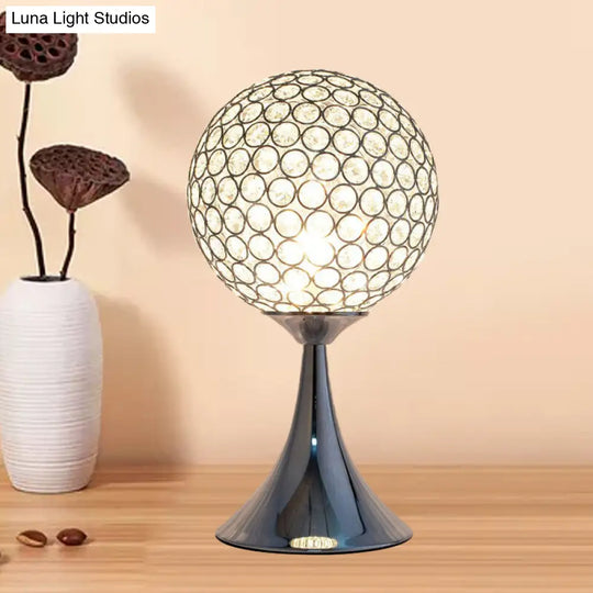Modern Crystal Embedded Ball Desk Lamp - Sleek Chrome Finish Ideal For Bedroom Night Table