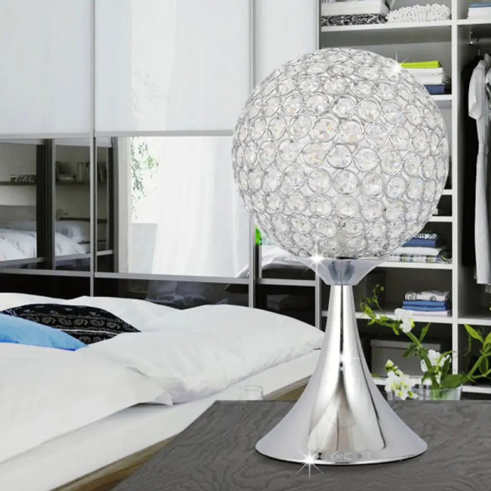 Noemi - Crystal Embedded Ball Desk Light Modernism Single Chrome Finish Night Table Lamp For Bedroom