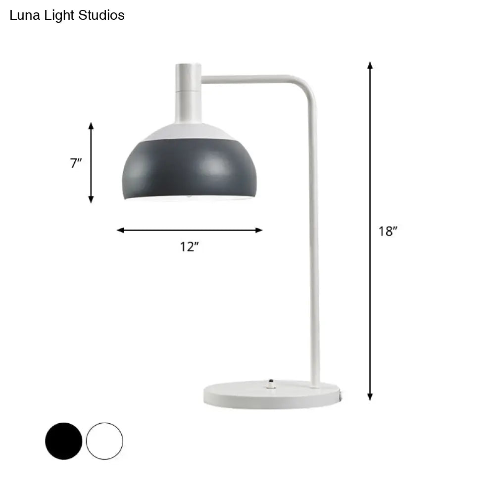 Metallic Domed Reading Book Light - Minimalist White/Black Table Lamp With Right Angle Arm