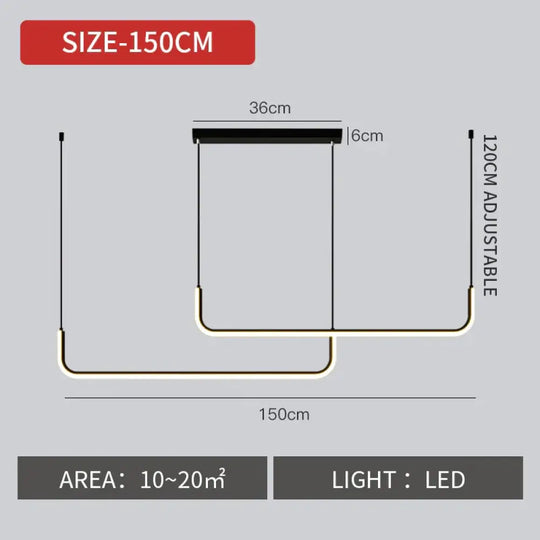 Nora - Linear Led Ceiling Chandelier Black L150Cm / Warm White