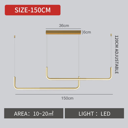 Nora - Linear Led Ceiling Chandelier Gold L150Cm / Warm White